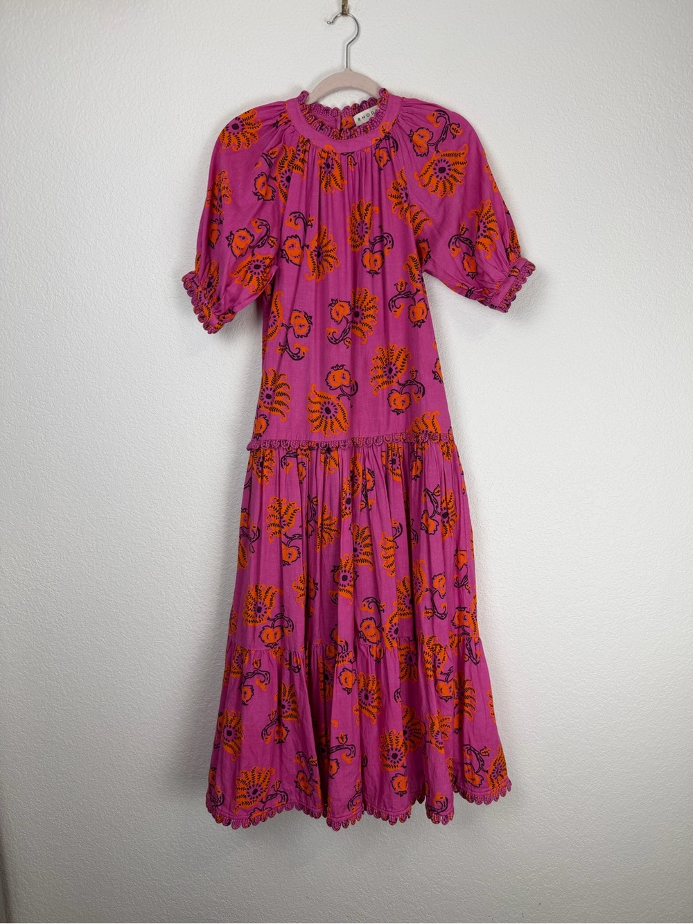 RHODE Pink and Orange Floral Tiered Maxi Dress